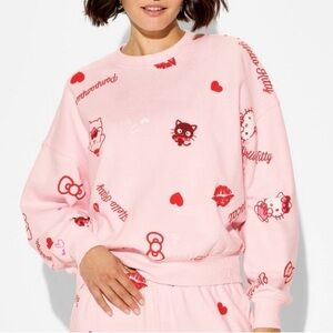Women Small Valentines Day Hello Kitty Fleece Graphic Sweatshirt Light Pink S